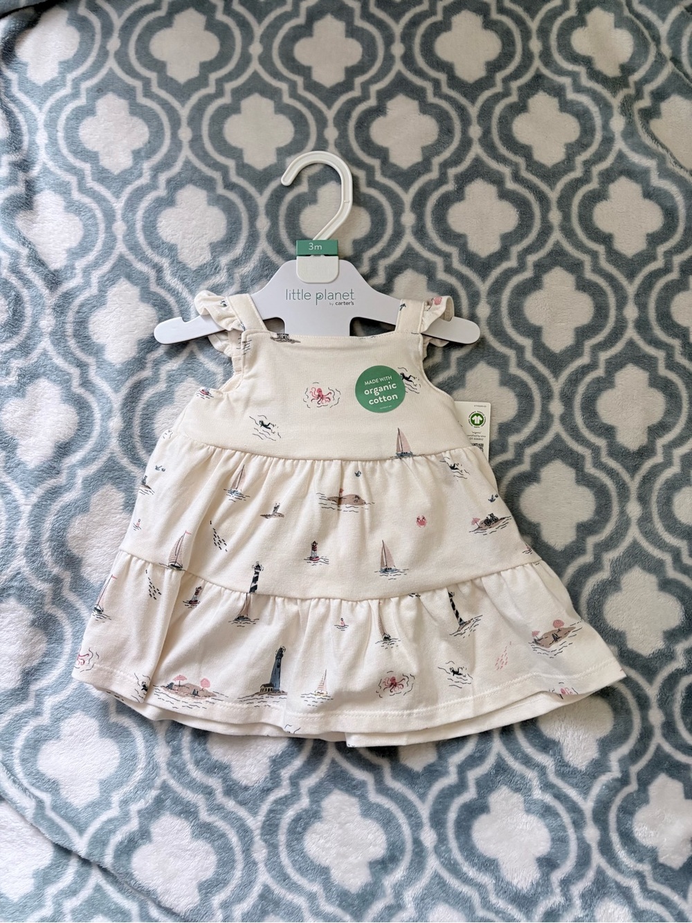 Little Planet Cream Nautical Tiered Baby Dress - 3M